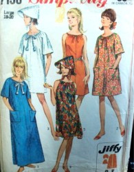 7138 '67 JIFFY ROBE, DRESS 3 LENGTHS,TIE CONE HAT PATTERN LARGE